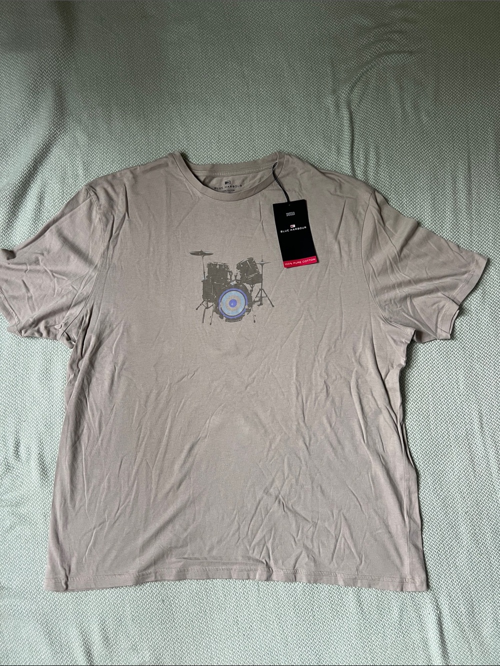 Men's Short Sleeve Crew Neck Tee with Drum Kit Graphic - Taupe
